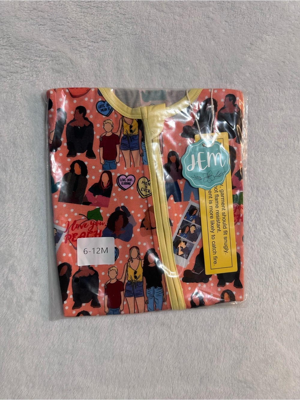 JEM Peach Graphic Zip Footie with Yellow Trim